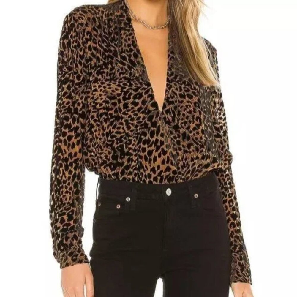 L'Agence Lydia Drape Front Burnout Velvet Blouse size Small